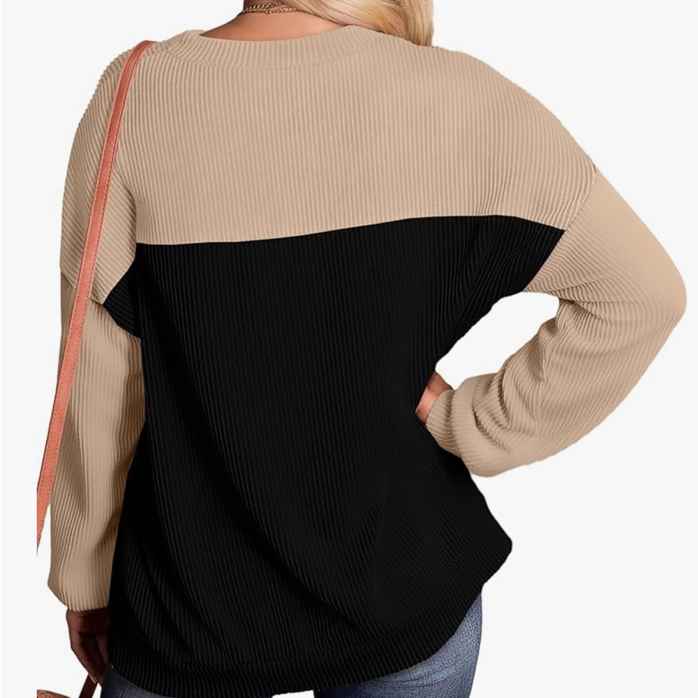 Cream and Black Boxy Long Sleeve Hoodie.  CAJA.   # 1 B